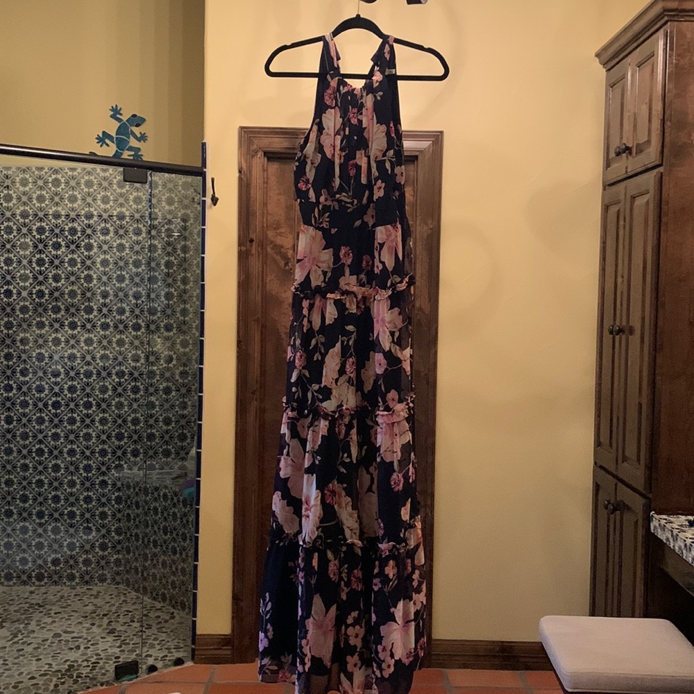 Eliza J floral navy and pink maxi dress